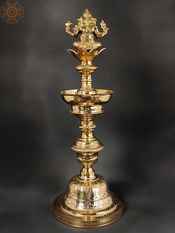 24" Lord Ganesha Lamp In Brass | Handmade | Made In India
