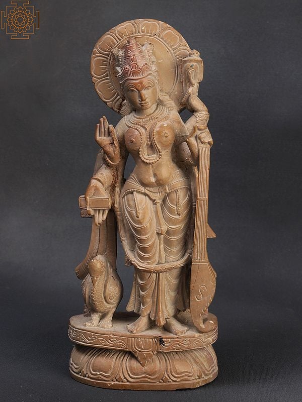 7" Standing Goddess Saraswati with Swan
