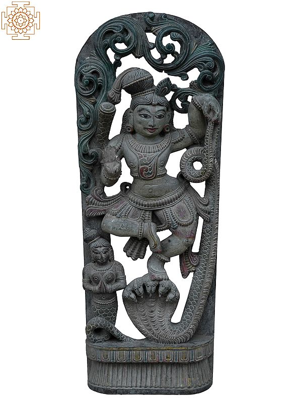 Lord Krishna Dancing On kaliya Naag | Wooden Statue