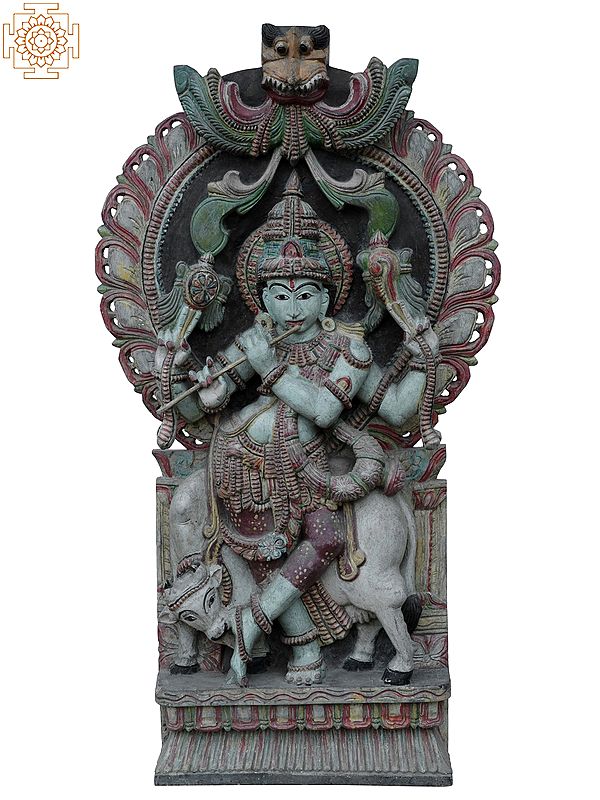 36" Large Venugopal lord krishna Playing Flute | Wooden Statue