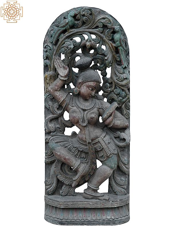36" Large Dancing Mirror Lady Standing On Throne | Wooden Statue