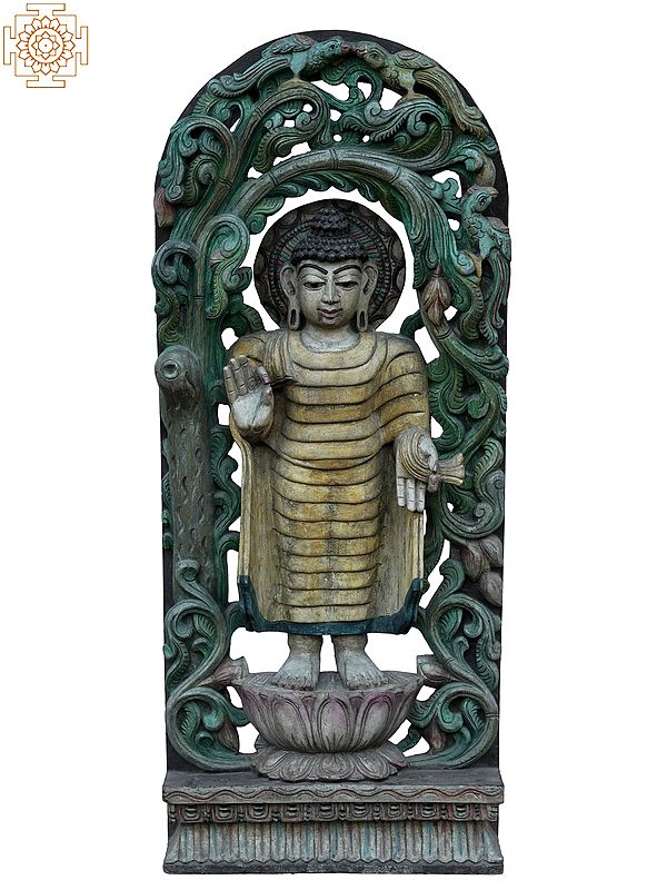 36" Large Bleshing Buddha | Wooden Statue