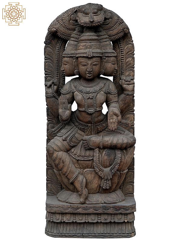 36" Large Lord Brahma Tri Mukhi | Wooden Statue