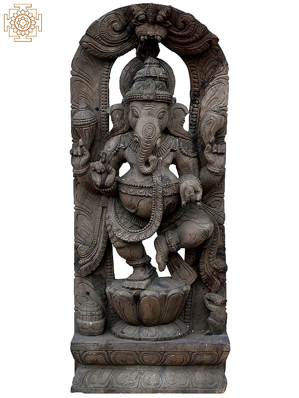 36" large Dancing Lord Ganesha Wooden Statue