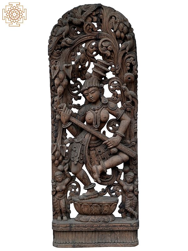 48" Latge Musical Lady (Apsara) Wooden Statue