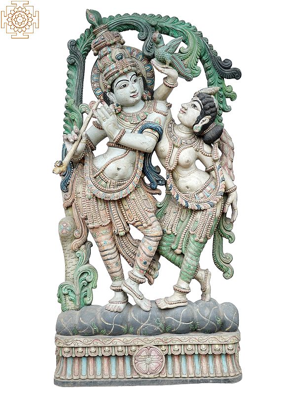 49" Large Dancing Radha Krishna Wooden Statue