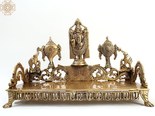 18" Brass Designer Throne with Tirupati Balaji & Shankh Chakra