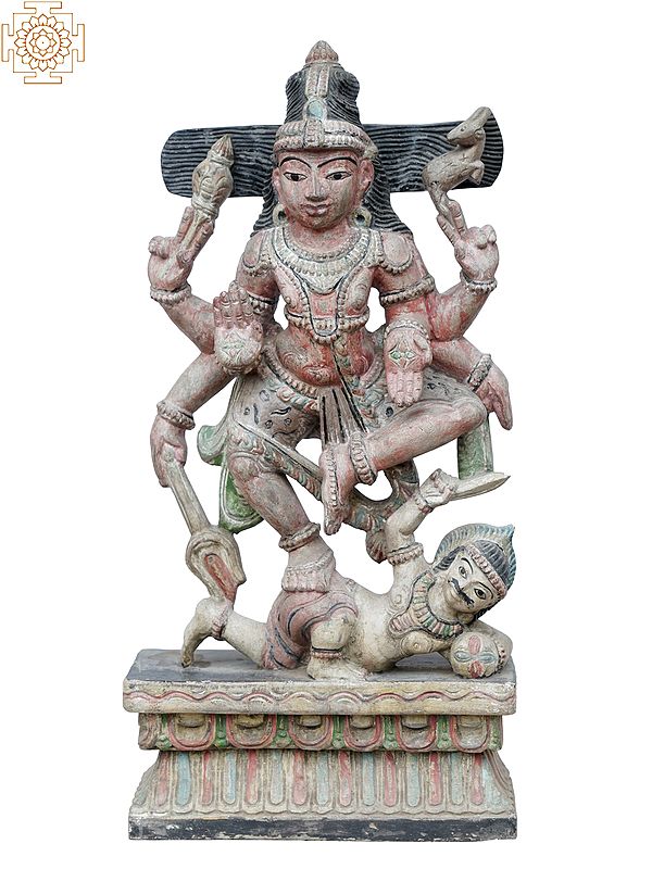 25" God Shiva Idol Dancing on Apasmara | Wooden Statue of Hindu Deity