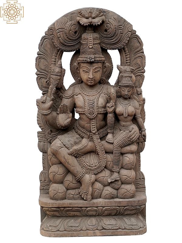 24" Lord Shiva Parvati Wooden Statue on Throne