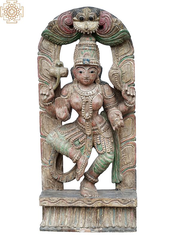 26" Goddess Mariamman Dancing Wooden Statue