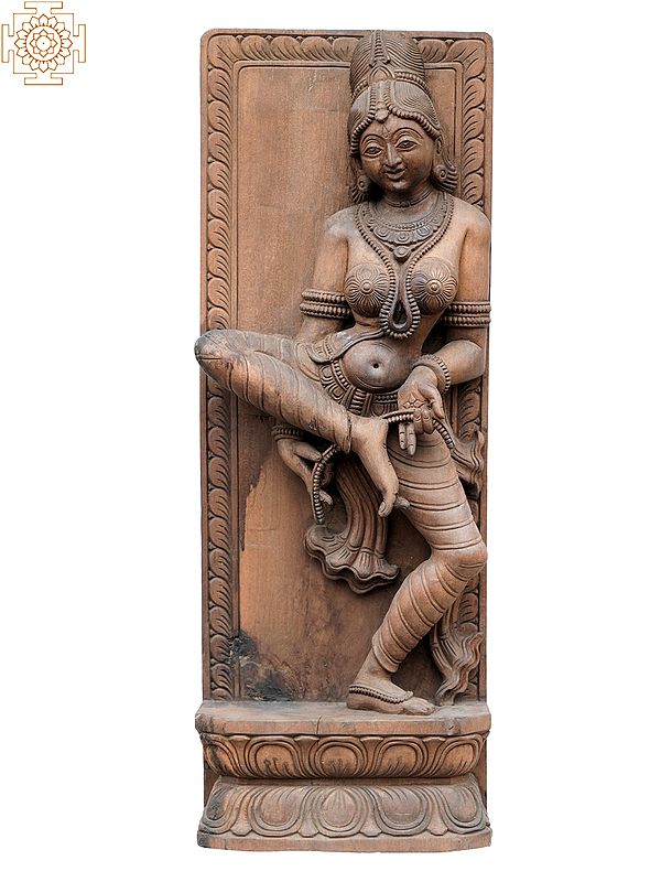 24” Wooden Statue of Apsara Wearing Ghumru