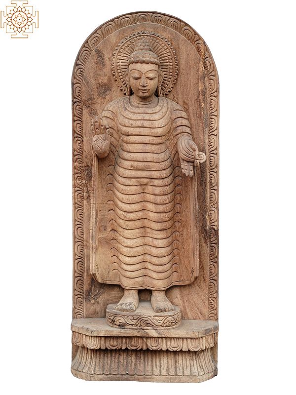 24" Standing Lord Buddha Wooden Statue