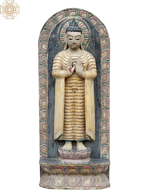 24" Lord Buddha Dharmachakra Mudra | Wooden Statue