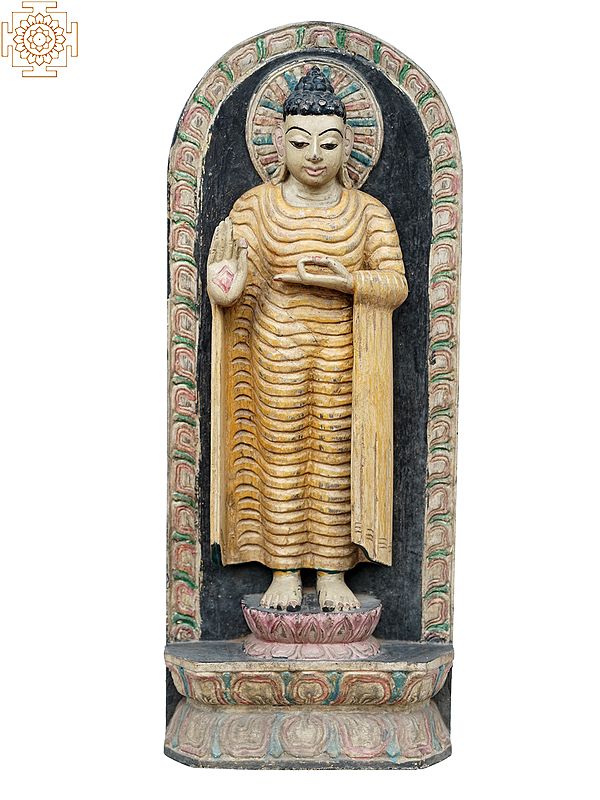 24" Standing Lord Buddha Wooden Sculpture