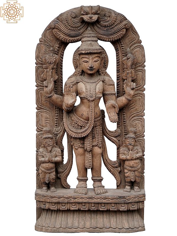 24" God Vishnu Standing Idol | Wooden Statue