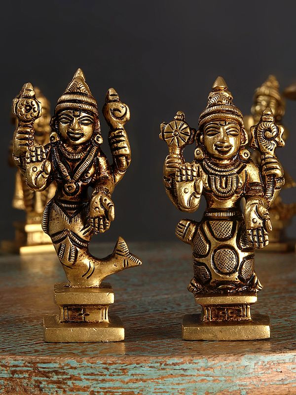 Brass Small Dashavatara Set Statues | Set of Vishnu Avatar Idol ...