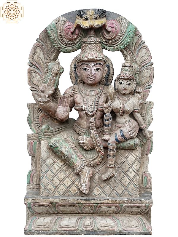 18" Lord Vishnu with Goddess Lakshmi Wooden Statue
