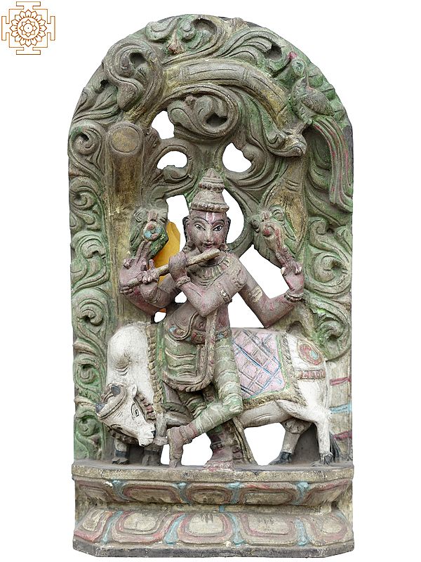 18" God Venugopal Krishna Idol Playing Flute with Cow
