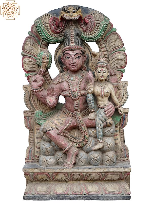 18" Goddess Parvati Lap On Shiva Wooden Statue