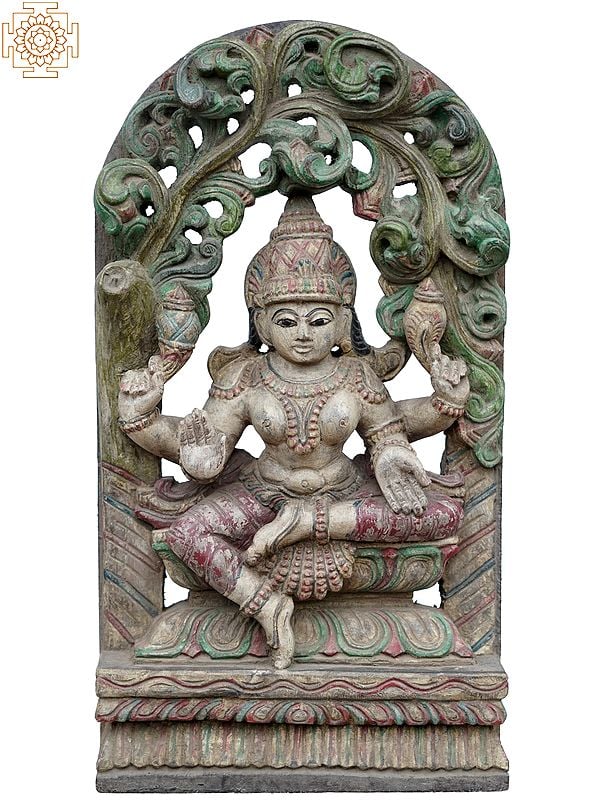 18" Goddess Lakshmi Wooden Statue