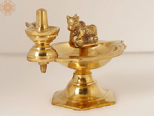 5" Nandi - Shivalinga Diya in Brass