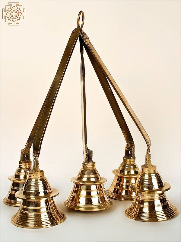 13" Brass Five Ritual Hanging Bells in One