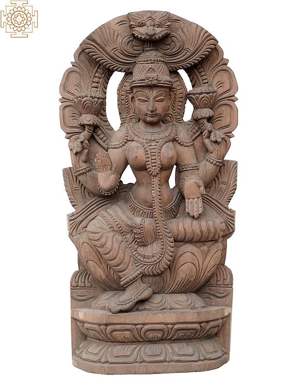 18" Goddess Lakshmi Wooden Statue | Divine Sculptures of Hindu Deities
