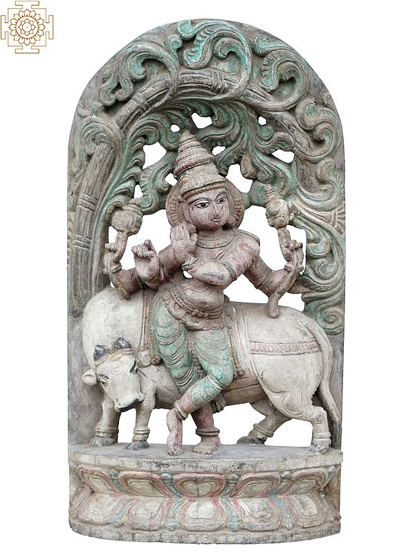 18'' Venugopal Krishna Standing With Cow  | Wooden Statue