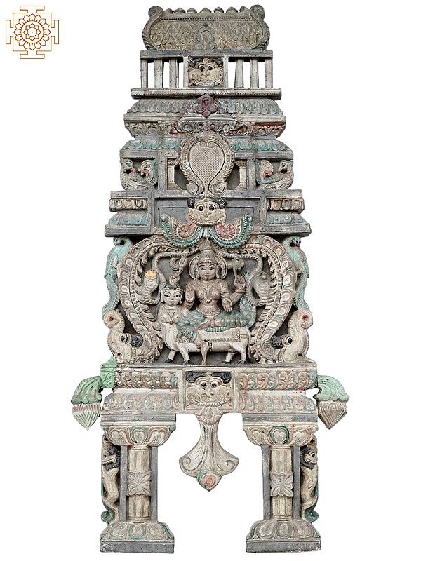 36'' Large Colorful Goddess Kamadhenu Kavadi Wall Panel | Wooden Statue