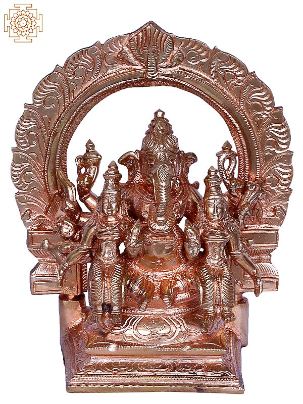 6'' Hindu Ganesha With Wives Riddhi Siddhi | Bronze