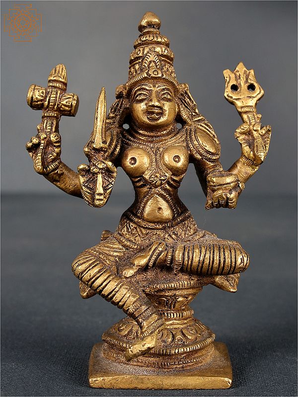 4" Small Hindu Goddess Mariamman Brass Statue