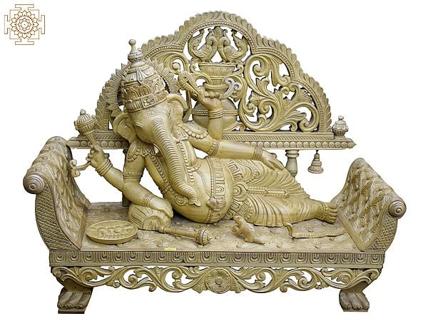 26" Relaxing Lord Ganesha | Wooden Statue