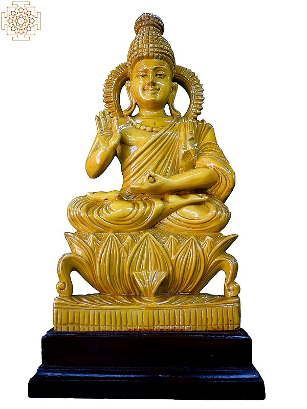 16'' Lord Buddha in Vitarka Mudra Seated on Lotus | Wooden Statue