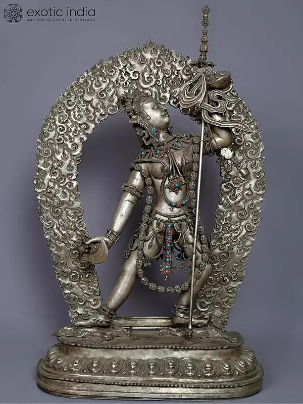 22'' Fierce Vajrayogini With Stone Work From Nepal | Silver Statue