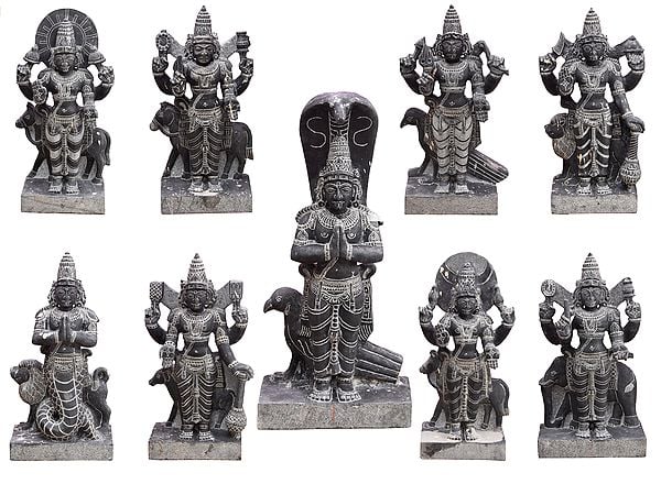 Hindu Deities Navagraha (Set of 9) | Granite Stone Statue