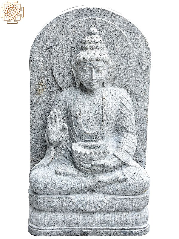 27'' Lord Shakyamuni Buddha (Medicine) With Background | Granite Stone Statue