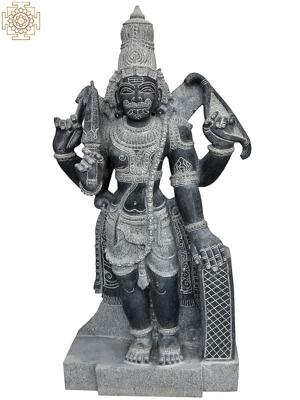 32'' Large Hindu God Virabhadra Granite Stone Statue