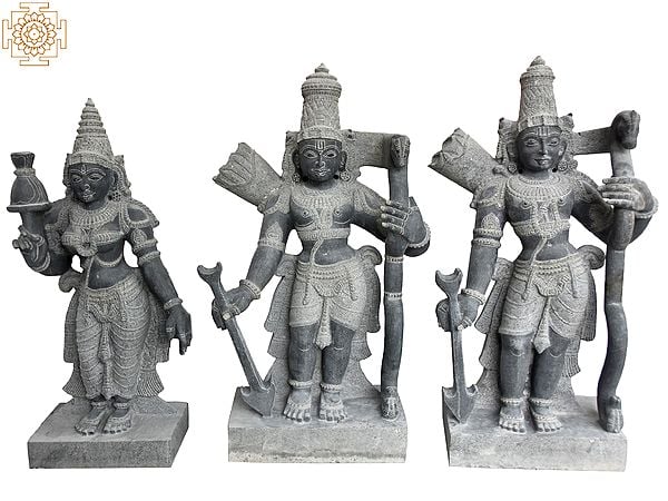 32'' Large Rama Lakshmana and Sita (Set of 3) | Granite Stone Statue