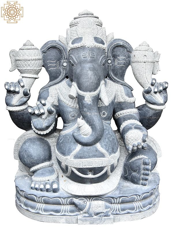 42'' Large Finely Carved Lord Ganesha | Granite Stone Statue | Shipped Overseas By Sea
