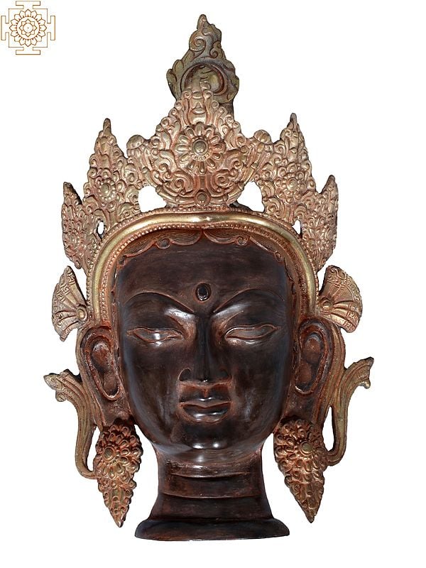 14" Goddess Tara Wall Hanging Head in Brass