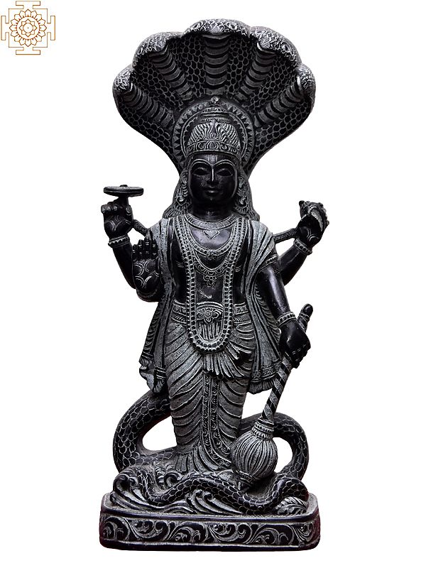 14'' Exquisite Sheshnag Protecting Hindu God Vishnu | Kadappa Stone