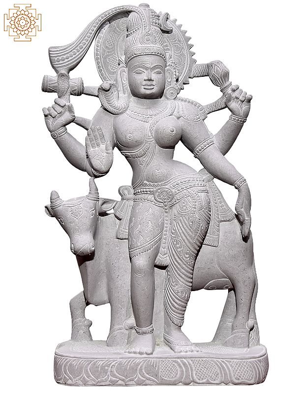 10'' Hindu Deity Ardhanarishvara Standing With Nandi | Stone Statue