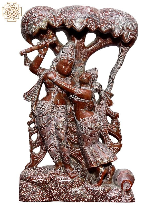 11'' Hindu Deities Radha Krishna Under The Tree | Stone Statue