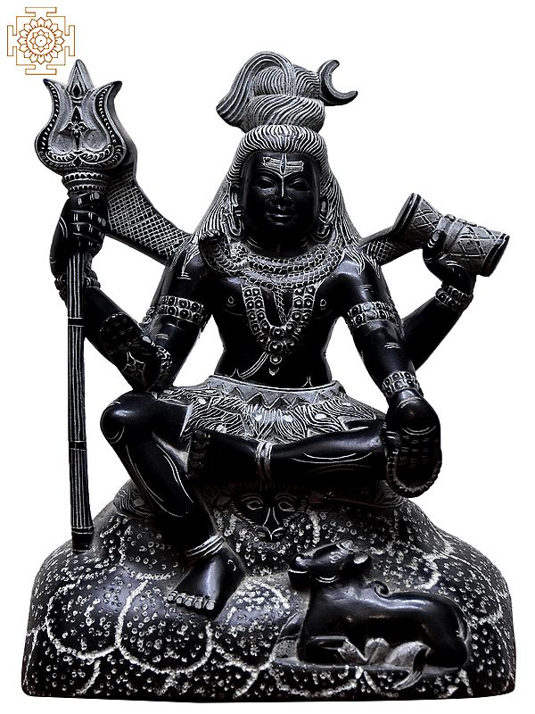8'' Finely Carved Shiva Seated On Stone | Kadappa Stone