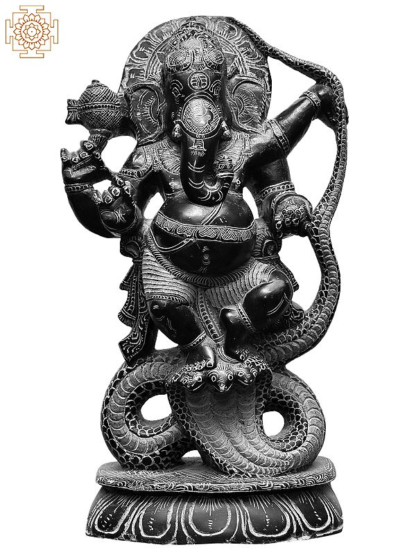 13" Chaturbhuja Lord Ganesha Dancing on Serpent