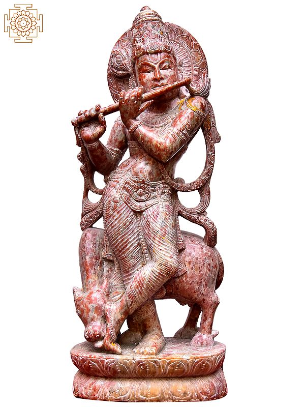 14" Lord Krishna Playing Flute with Cow