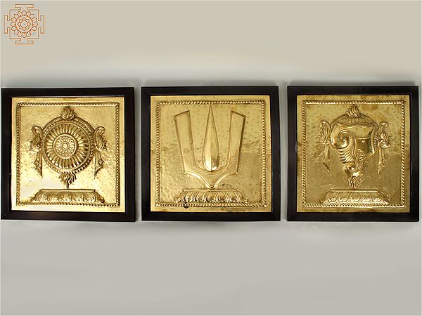 Vaishnava Symbol - Shankha Chakra Tilaka (Set of 3): Repousse Work