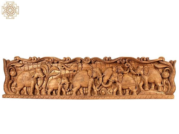 49" Large Wooden Elephants Wall Panel