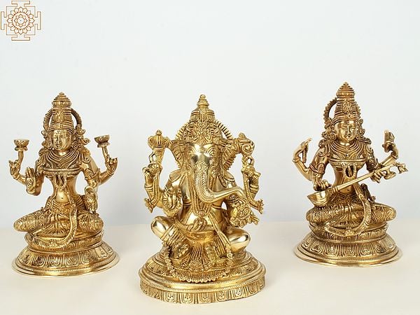 Superfine Lakhsmi Ganesha Saraswati (Set of 3) | Brass