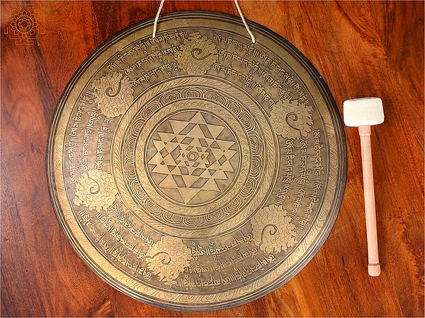 22'' Sri Yantra Tibetan Healing Gong for Meditation in Bronze